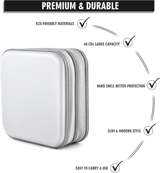CD/DVD Case Wallet, 48 Capacity, White, Plastic + PP Film + Non-Woven Fabric, Lightweight, Portable