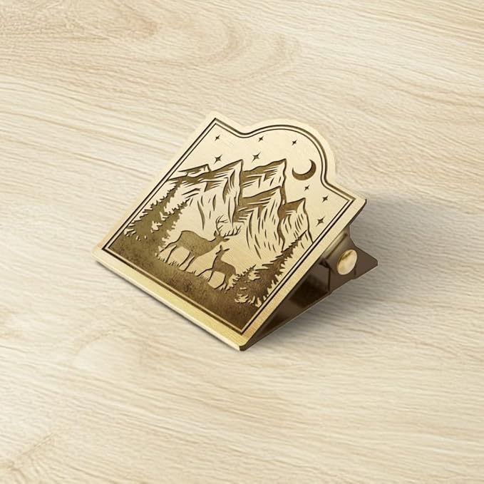 ANATTASOUL Journal Clip Vintage Deer and Mountain Forest Metal Brass Clips, Decorative Heavy Duty Journal Page Holder Clips for Book, Paper, Bookmark