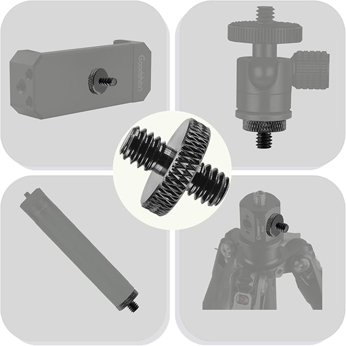 3-Pack 1/4" Male to Male Tripod Nut Connectors, Aluminum, Black