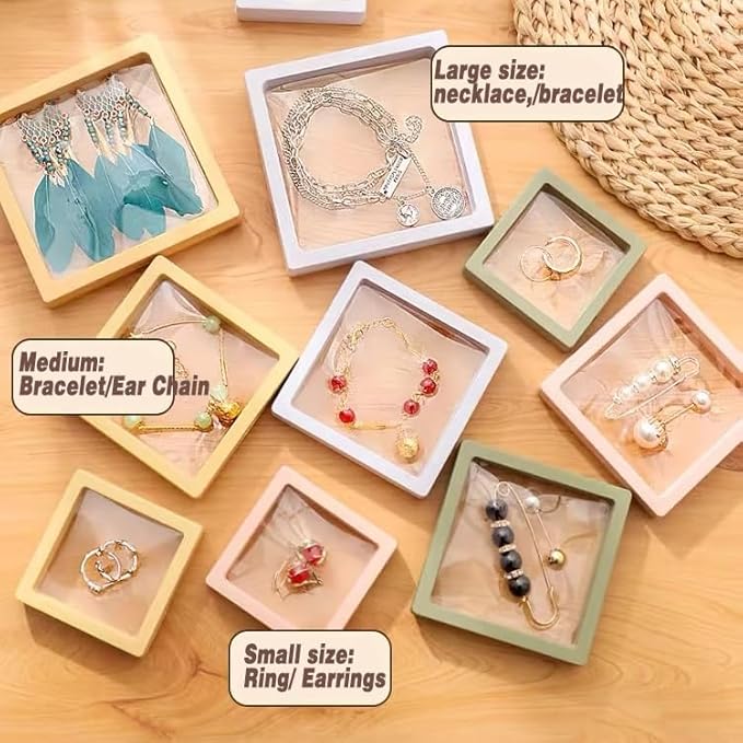 12PCS 3D Floating Frame Display Stand, Jewelry Box, Gift Box, Ornament Organizer, Small Travel Jewelry Box, PE Film Anti-Oxidation, Suspended Display Box Stackable (3.54*3.54，Type 5)