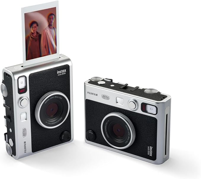 FUJIFILM INSTAX Mini EVO Hybrid Instant Camera Black + Fuji Instax Film 20 Sheet + Custom Case & Album 32GB Micro SD Memory Card Accessory Bundle