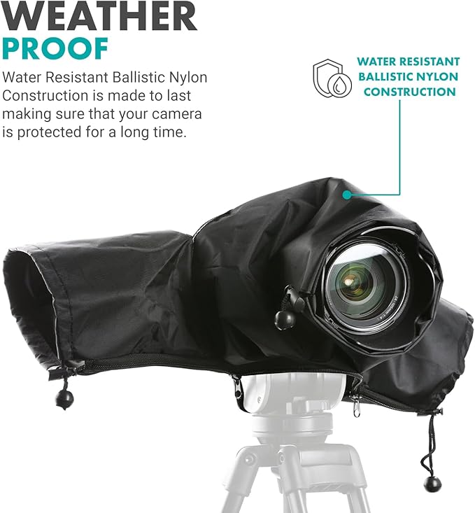 Movo CRC01 Waterproof Nylon Camera Rain Cover with Enclosed Hand Sleeves Compatible with Canon EOS, Nikon, Sony, Olympus, Pentax and Panasonic DSLR Cameras