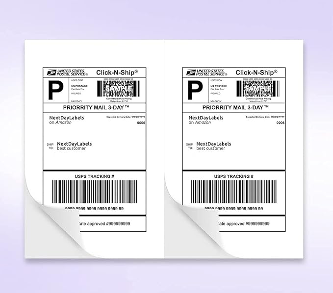 NextDayLabels Half Sheet Shipping Labels 5.5" x 8.5" – Printable Blank Labels for Laser & Inkjet Printers, White Self-Adhesive Stickers, 2 Per Page for Ship, FBA, UPS & FedEx, Made in USA, 25 Pack