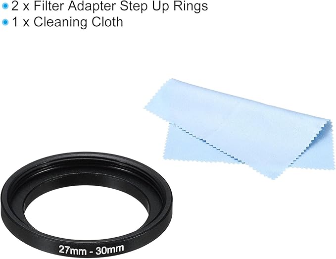 PATIKIL 27mm-30mm Metal Step Up Ring with Cleaning Cloth, 2 Pack Camera Lens Filter Adapter Ring Aluminum Filter Adapter Ring for Camera Lenses Hood, Black