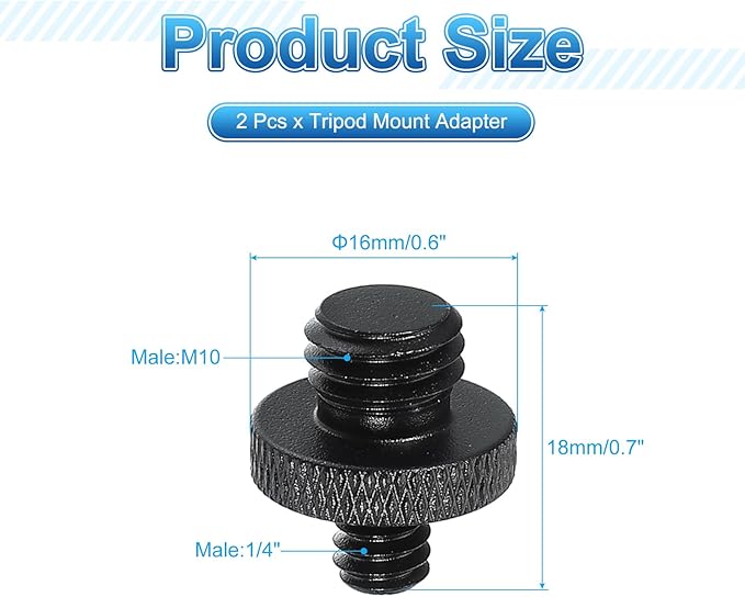 PATIKIL Tripod Screw Adapter 1/4" Male to M10 Male, 2 Pcs Tripod Nut Connectors Camera Mount Screw Camera Double Head Converter for Microphone Holder Magic Arms Accessories, 18 mm