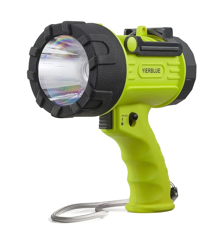 YIERBLUE Rechargeable Spotlight with 90,000 High Lumen LED, IP67 Waterproof Handheld Flashlight Searchlight with Detachable Red Light Filter