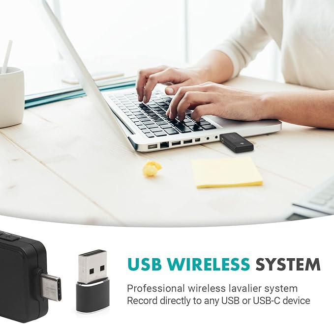 Movo WMX-1-UL-DUO Wireless Lavalier Microphone for Computer, Smartphones, and Tablets- Wireless USB & USB-C Receiver, Transmitter, and Omnidirectional Lav Mic