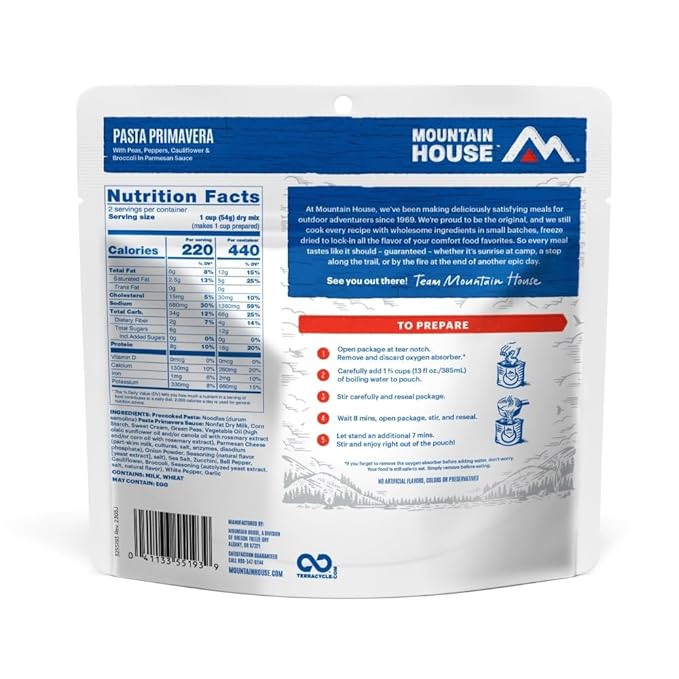 Mountain House Pasta Primavera | Freeze Dried Backpacking & Camping Food | Vegetarian | 2 Servings