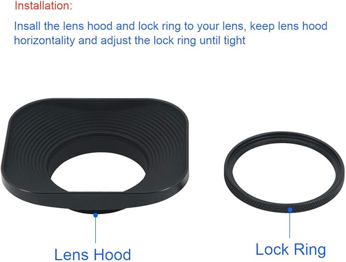 Haoge LH-B39T 39mm Square Metal Screw-in Lens Hood with Cap for Fujifilm Fujinon 60mm f/2.4 XF60mmF2.4 R Macro, Fuji 27mm f/2.8 XF27mmF2.8 Lens and Other Lens with 39mm Filter Thread Black