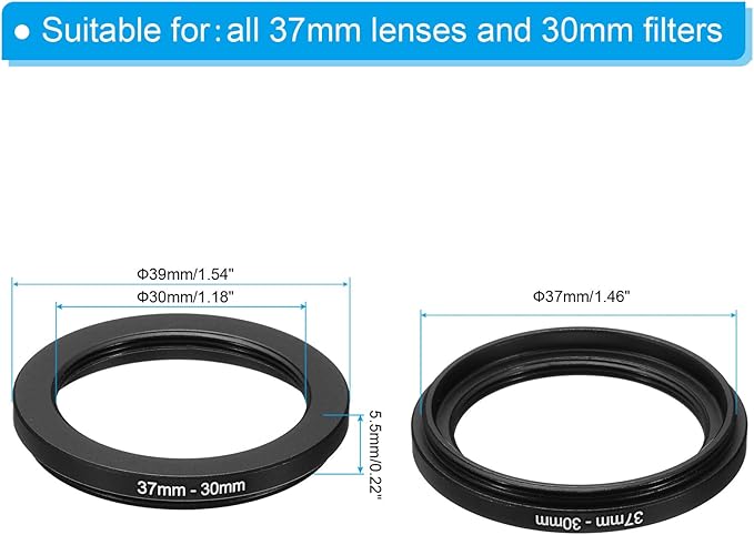 PATIKIL 37mm-30mm Metal Step Down Ring, Camera Lens Filter Adapter Ring Aluminum Filter Adapter Ring for Camera Lenses Hood, Black