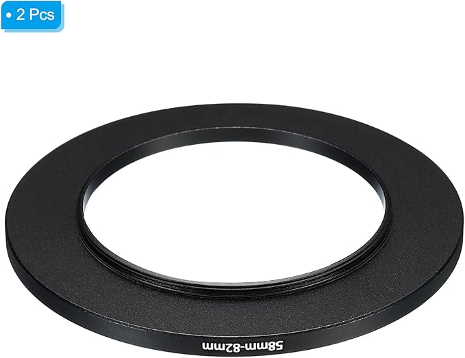 PATIKIL 58mm-82mm Metal Step Up Ring, 2 Pack Camera Lens Filter Adapter Ring Aluminum Filter Adapter Ring for Camera Lenses Hood, Black