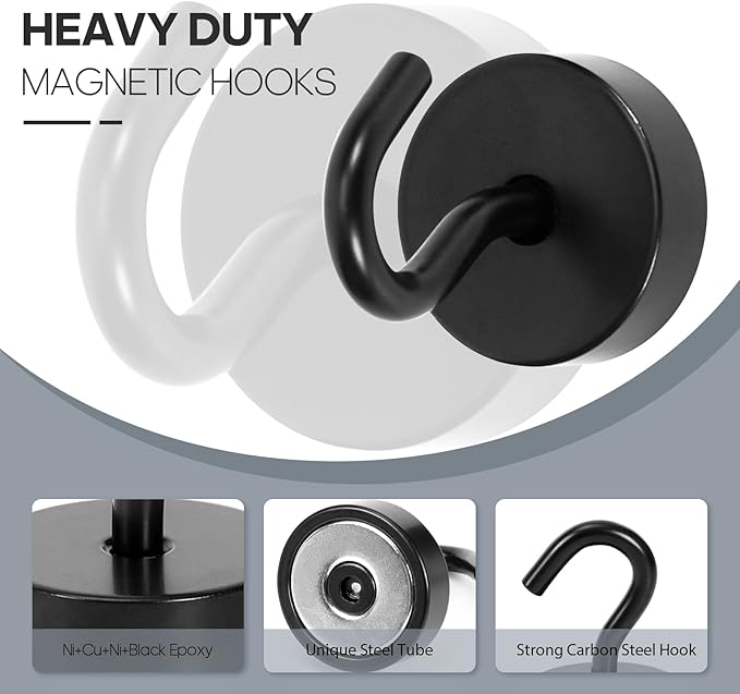 Neosmuk Magnetic Hooks, Cruise Ship Essentials, 40lb+ Heavy Duty Magnetic Hooks for Cruise Cabins, Refrigerator, Grill, Hanging, and Travel | Extra Strong Must-Haves Magnet Hook,Black, 5 Pack