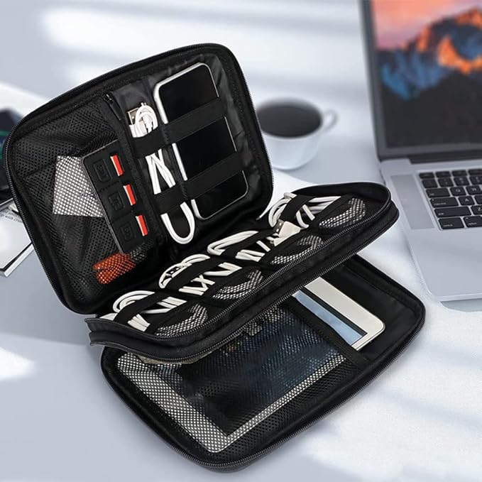 Milisten Electronic Accessories Case Double Layer Travel Tech Organizer Portable Storage Bag for Usb Cables Chargers Power Bank 9.25X6.69X3.14 Inches