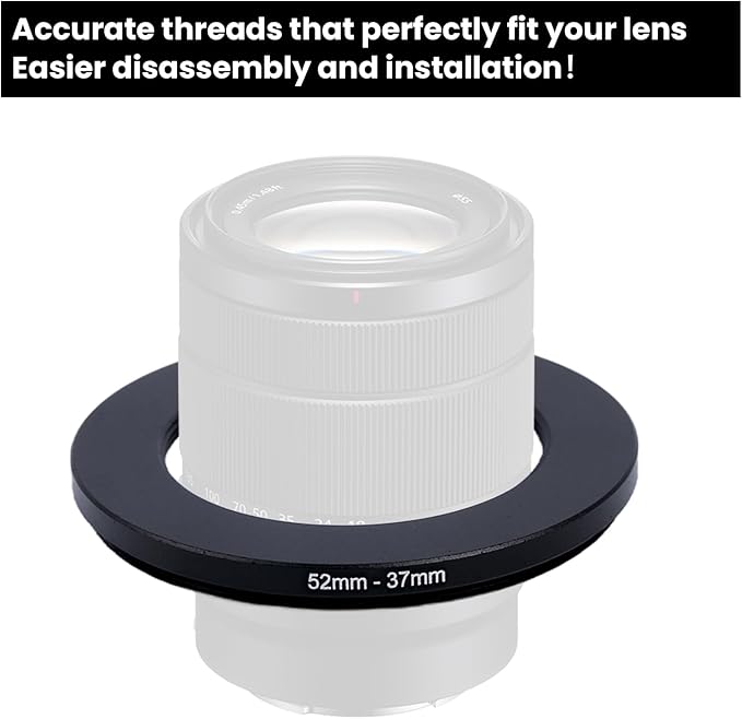 Metal Step Down Ring Filter Adapter - 52mm to 37mm - Metal Ring Step Down Rings Adapter Filter Compatible with All 37mm UV, CPL, ND, Lens Hood, Threaded Lens ect