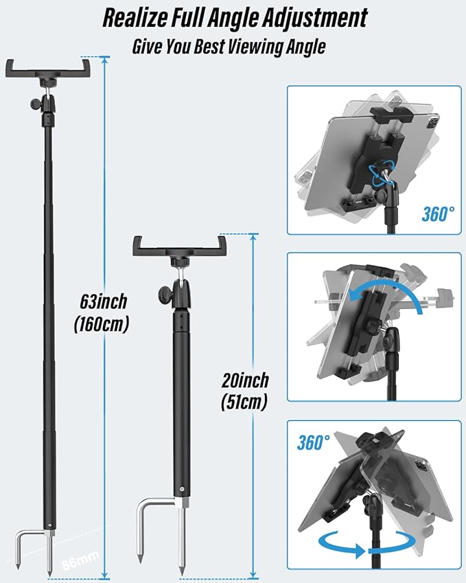 woleyi Tablet Golf Monopod Selfie Stick for iPad Holder, Adjustable Golf Tablet Stand Mount for Training Aid, Record Swing, Alignment Rod for 4-13" iPad Pro Air Mini, iPhone, Galaxy Tabs, Z Fold, Fire