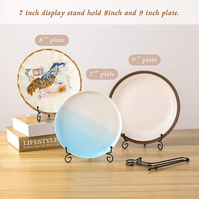 Artliving (4 pack) 7" Iron Display Stand, Black Iron Easel Plate Display Photo Holder Stand, Displays Picture Frames, Cookbooks, Decorative Plates, Tablets and Art