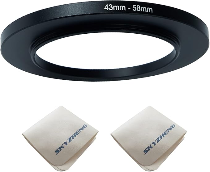 43mm Lens to 58mm Camera Lens Adapter 43mm to 58mm Step Up Ring Adapter Ring for All Brands of UV ND CPL, with Premium Lens Wiping Cloth 2 Pack(43mm-58mm)