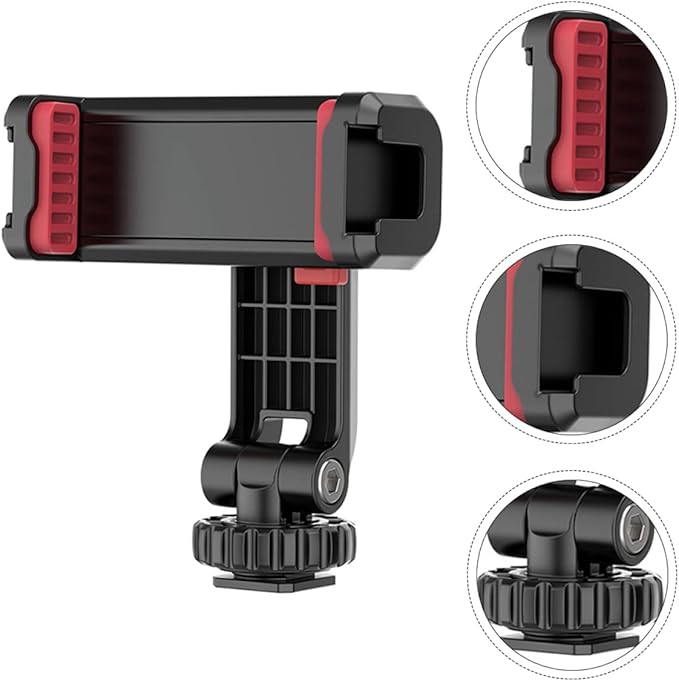 NUOBESTY Cell Phone Tripod Mount with Dual Cold Shoe Holders Rotating Smartphone Clip Adapter for Vlogging and Video Recording Pitch Angle Phone Monitor Mount