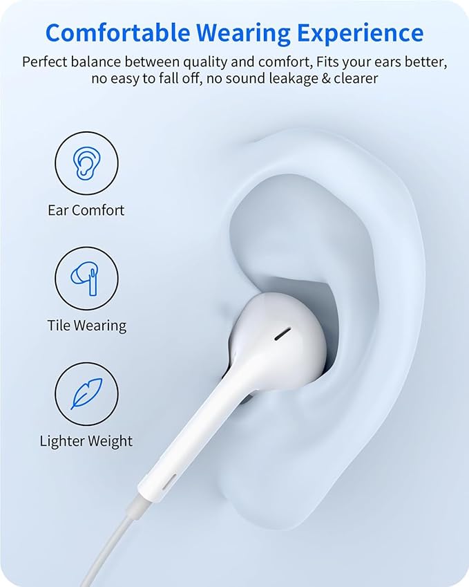 2 Packs Wired Earbuds Headphones for iPhone with Built-in Mic & Volume Control Plug & Play HiFi Stereo Nosie Reduction Earphone Compatible with iPhone 14/13/12/11/XR/XS/X/8/7/SE Support All iOS System