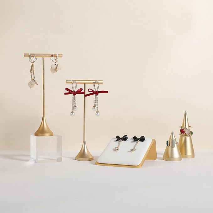 GemeShou Velvet earring display stands for selling, White earring holder, Gold Jewelry studs organizer【White】