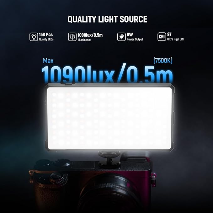 NEEWER Basics RGB Video Light, 8W 2700K-7500K Portable Full RGB Colors 17 Scenes CRI97, 4000mAh Rechargeable Metal Small LED Camera Panel Lighting for DSLR Tripod Streaming Video Recording, SL90C