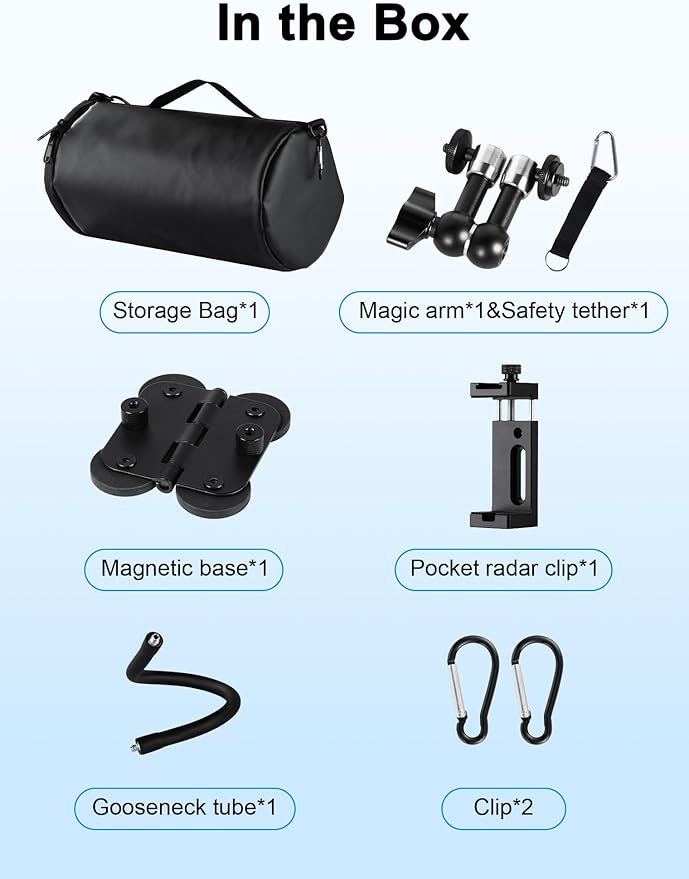 Upgrade Magnetic Fence Mount for Mevo Start,Gopro,iPhone and Pocket Radar,Camera Fence Mount with Two 1/4'' Mounts Points, Portable Bag and Pocket Radar Clip for Recording Baseball,Softball Sports