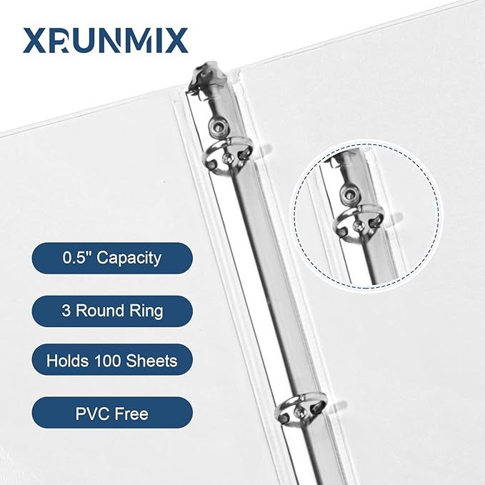 1/2 Inch 3-Ring-Binder with Pockets, 0.5''-inch Round Binders Holds 100 Sheets US Letter Size 8.5'' x 11'' - Bundle 12 Packs White Binders for Home, Office, and Back to School (0.5'' - 12 Packs)