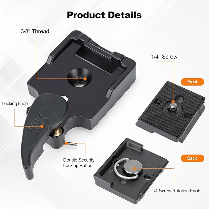 koolehaoda Camera Quick Release Plate 323 RC2 Aluminum Rapid Connect Adapter with 1/4" and 3/8" Screw Mount Plate Fit for Manfrotto Tripod Monopod Head