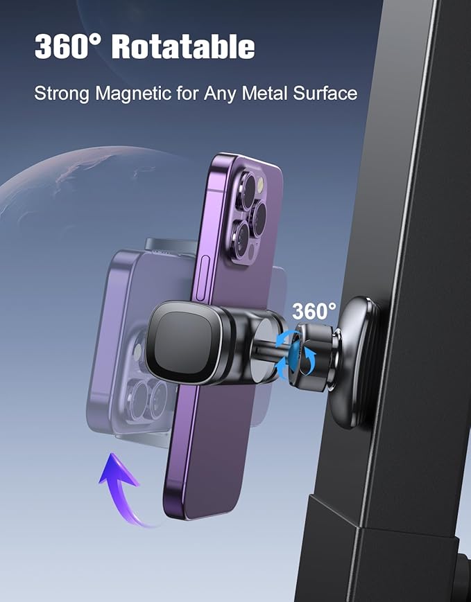 Magnetic Phone Holder for Gym Golf Cart, 360° Rotatable Gym Phone Holder Camera Bracket Workout Record, or Any Metal Surface, Gym Magnet Phone Mount Cradles Compatible with 4.7-7" Phones