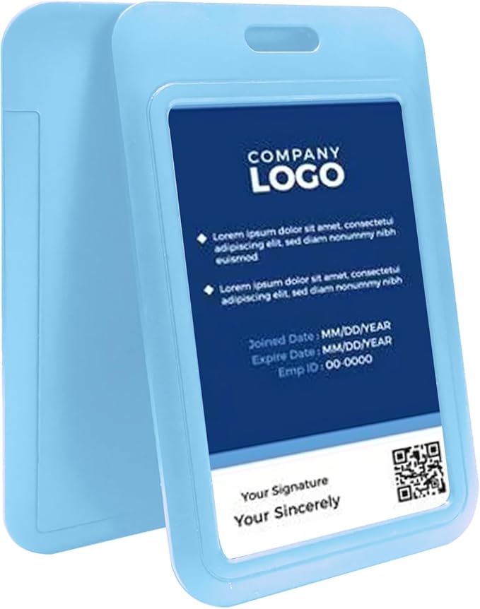 Larpur 2 Pack Sliding ID Badge Holders Hard Plastic Vertical Card Cases with Clear ID Window for School, Office, Factory, Sky Blue