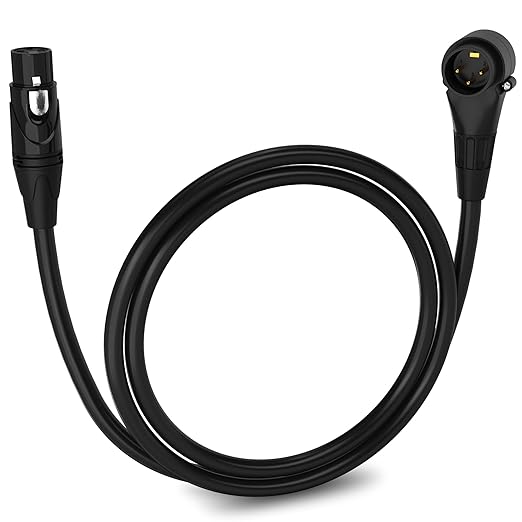LyxPro 3 Feet Right Angle XLR Male to Female 3 Pin Mic Cord for Powered Speakers Audio Interface Professional Pro Audio Performance Camcorders DSLR Video Cameras and Recording Devices - Black