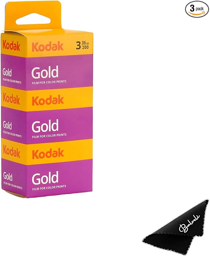 Kodak Gold 200 35mm Film Bundle, 3 Rolls, 36 Exposures Each, for 35mm Film Camera Includes Balveli Premium Microfiber Cloth - Kodak Gold 3 Pack