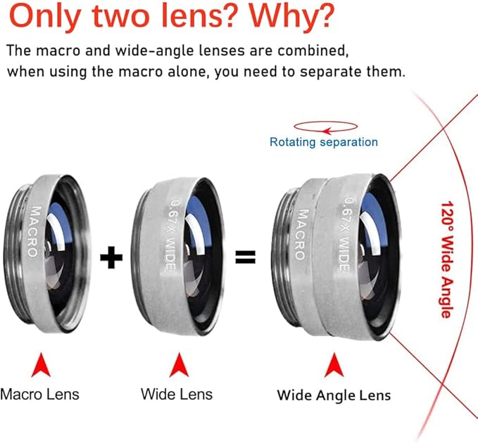 Silver 3 in 1 Cell Phone Camera Lens Kit Wide Angle Macro Fisheye Lens Universal for Smart Phones iPhone Samsung Android(Silver)