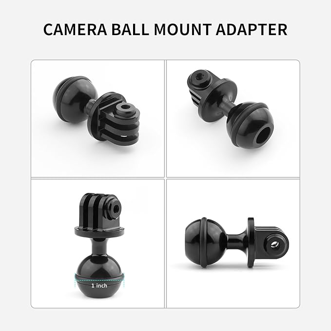 Mechrig Ball Mount Adapter,1" Ball Aluminum for Gopro Hero13/12/11/10 Insta360 X4/X3 DJI Action 5 Pro and Other Action Cameras,Compatible with RAM Ball Head Mounts B Size Double Socket Arm (MR63031)