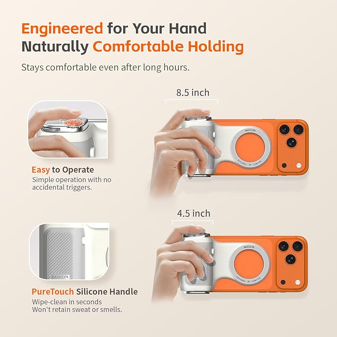 COMITOK MOCA - iPhone Camera Grip - for Native Camera Control with Removable Remote & Built-in Keychain, Magnetic Phone Camera Grip No Need App Support iOS26/17/18, Fun Shot Magnetic Grip with 1/4 Nut