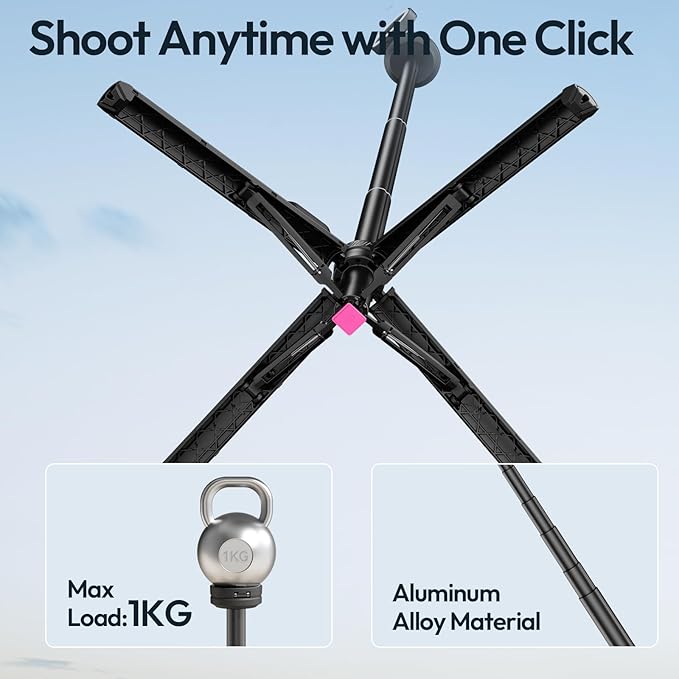ULANZI Magnetic Phone Tripod, MT85 Auto Open Tripod with Enhanced 4-Leg, 60'' Selfie Stick Extendable Phone Stand, for Content Creation/Vlog, Compatible with iPhone 17/16/15/14/13/12 (Black)