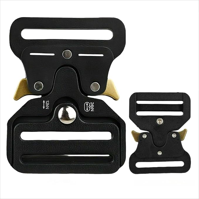 2 Pack Tactical Belt Buckles, 1.5 inch Heavy Duty Plastic Quick Release Buckles for Collar, Backpack, Luggage Strap, Adjustable No-Sew Belt Clip Replacement (Black)