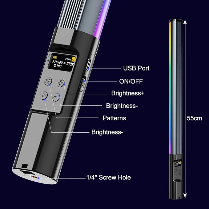 NA430 PRO RGB Light Wand Video Selfie Handheld Light Stick APP Control 2500k-9900K 24 Effects 2600mAh Rechargable for Photography Studio (NA430 PRO)