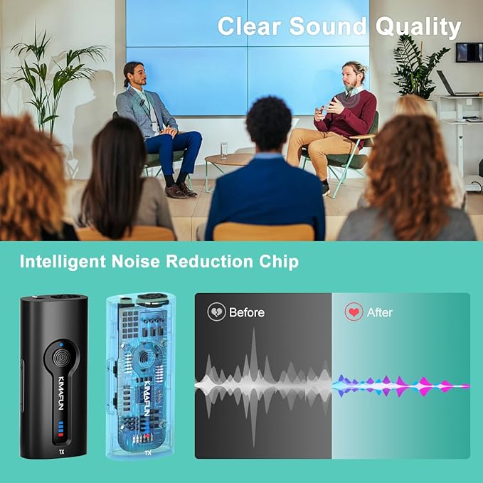 KIMAFUN Wireless Lavalier Microphone System, Wireless 2.4GHz Lapel Mics Handheld Mic 2 in 1 for Teaching, Teachers, Speech, Tour Guiding, Speaker, Amplifier, PA System, Broadcast, KM-G70(2TX1RX)