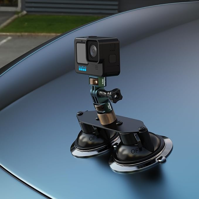MINIFOCUS Double Suction Cup Mount, Twist-Lock Dual Suction Cup Base with Camera Thread Adapter, Quick Release Double-Layer Suction, Windshield Window Car Mount for Magic Arm