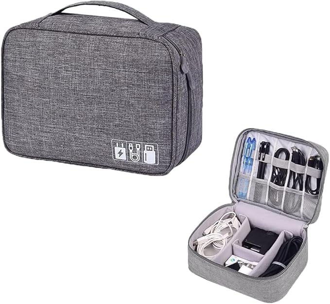 Electronic Accessories Organizer, Portable Travel Cable Storage Bag Tech Pouch with Adjustable Compartments Water-Resistant Handbag for Smart Device Cords Chargers Hard Drives Gadgets