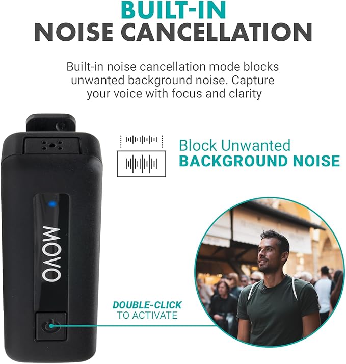 Movo Wireless Mini USB-C Wireless Microphone for iPhone 15/16/17 - Microphone Compatible with Pro Max - 10HR Battery Life, 164ft Range