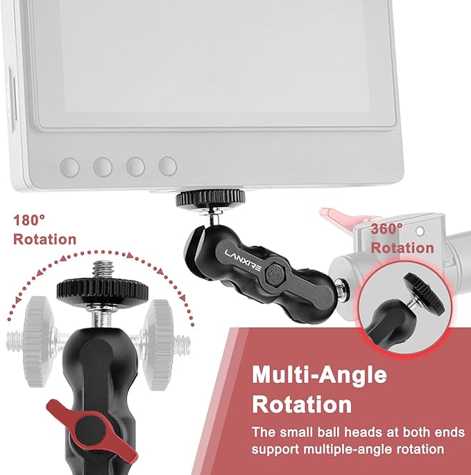 Magic Arm with Double Ball Head and 1/4" Screw - Compatible with Super Clamp, Camera Cage, Monitor and Microphone - Max Load up to 2kg / 4.4lb