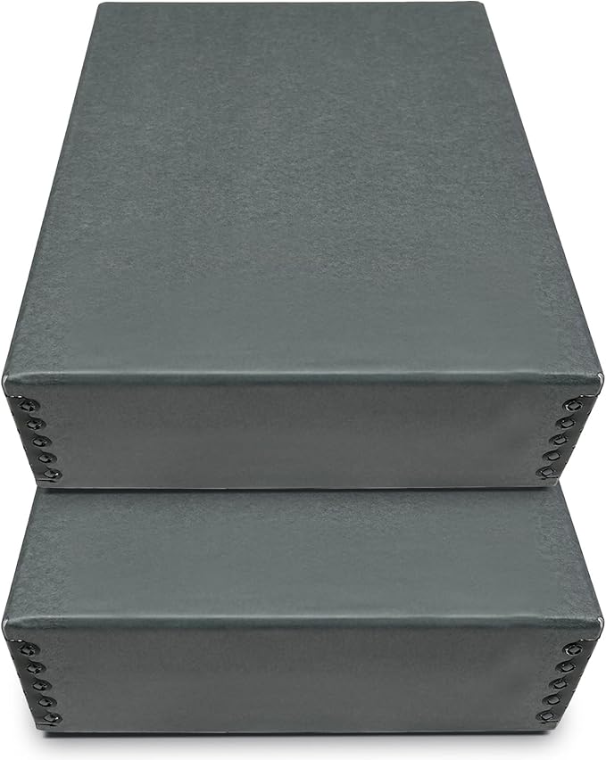 Golden State Art, Archival Storage Box, Acid-Free Drop Front Museum Box with Metal Edge for Storing Artwork Photos Documents Prints Arts and Crafts (Gray-8.75x10.75x3 Inches) Pack of 2