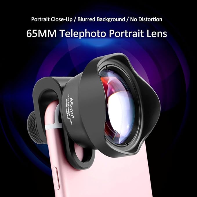 Phone Camera Lens, 65mm Phone Telephoto Portrait Lens External Aspherical Portrait Lens Clip on Cell Phone Lens Kit Professional Attachment Phone Lens Kit for Phones/iOS Pad Smartphones