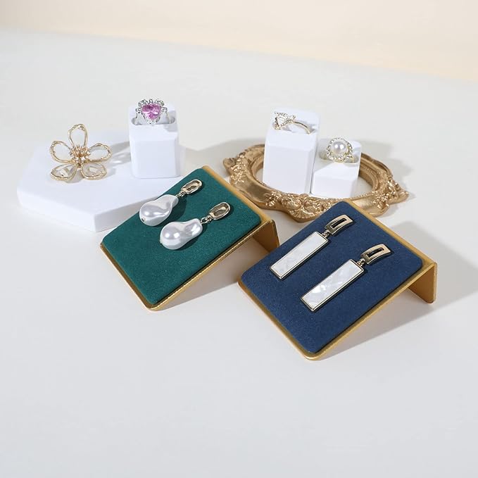 GemeShou Gold earring stands and displays for show, Green velvet earring holders, Jewelry display stands for selling【Green】