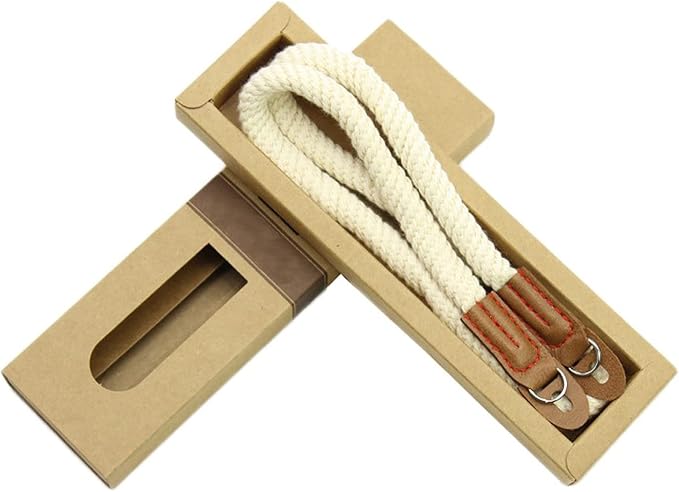 MINI GAGA DOROM Vintage Handmade Cotton Leather Rope Camera Neck Strap for Micro Single and DSLR Camera Short White