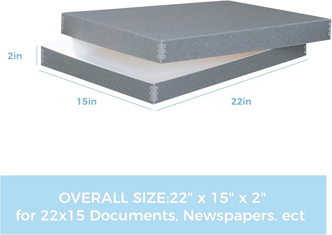 Lineco, Archival Newspaper Preservation Storage Box, Drop Front Design with Metal Edge, Acid-Free File Organizer, Preserveor for Photos, Documents, Scrapbook, Magazines, 22x15 Gray