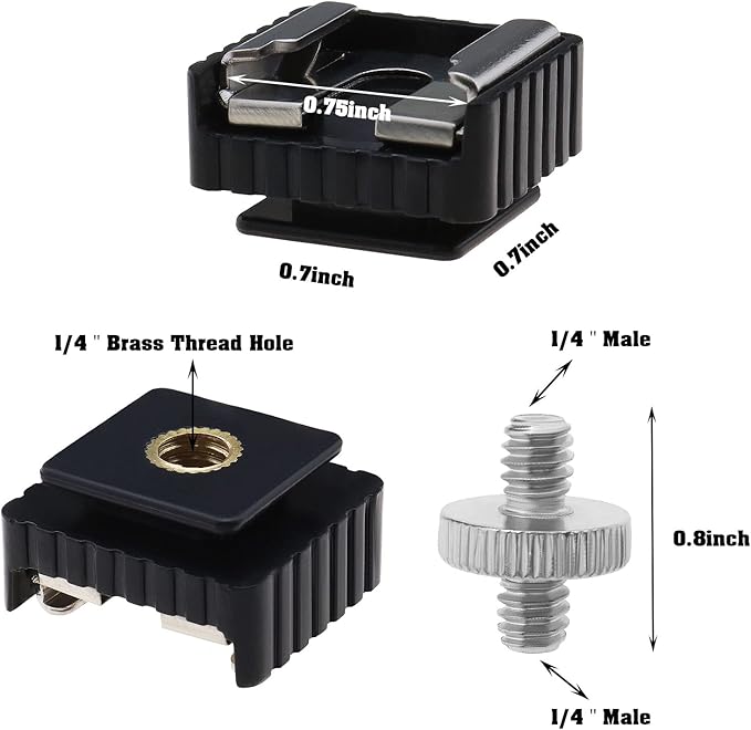 2PCS Flash Hot Shoe Mount Adapter to 1/4 Thread Hole with 1/4"-20 Male to 1/4"-20 Male Tripod Screw Adapter Compatible with Canon 580EXII/580EX/430EXII/430EX