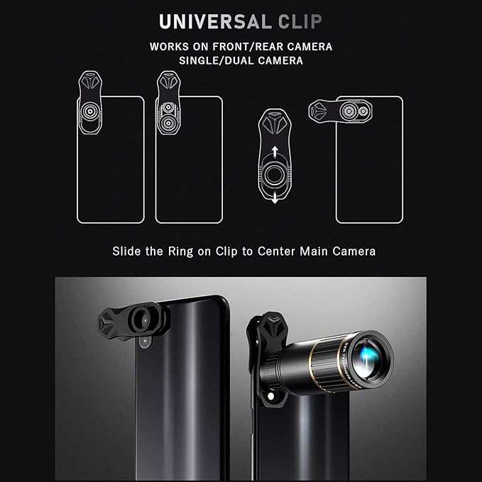 Updated COSULAN 4-in-1 Phone Camera Lens Kit, Come with 22X Telephoto Lens, 205° Fisheye Lens, 4K 0.67X Wide Angle Lens, 25X Macro Lens, Clip, and Phone Mini Tripod for iPhone and Android Phone Series